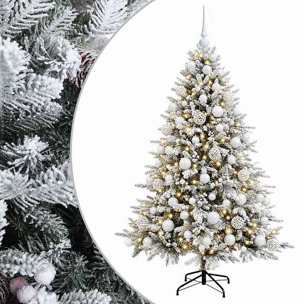 vidaXL Umělý vánoční stromek s vánočními koulemi 180 cm 300 LED