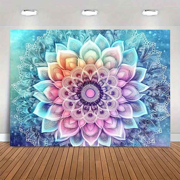 TEMU 1 Obří Živý Mandala Květinový Ubrus - Barevný Květinový Design Vhodný do Obýváku, Studentského Pokoje a jako Pozadí na Párty - 85g Broskvová