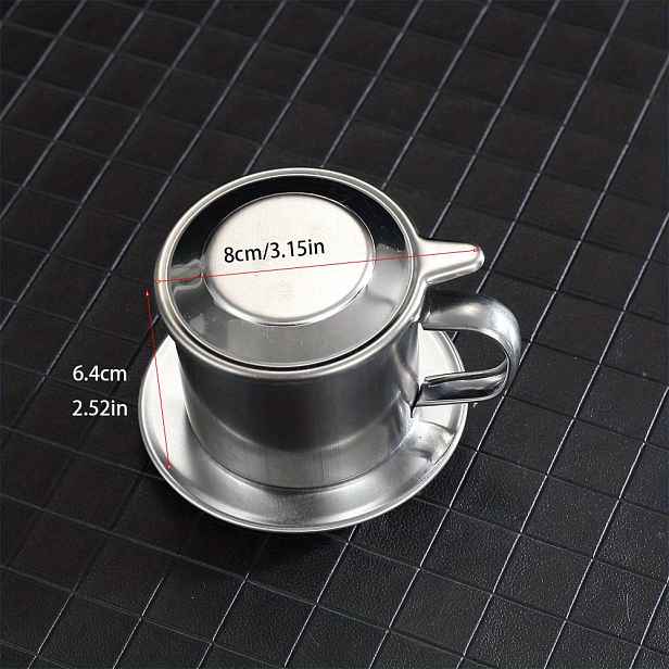 TEMU Praktický zkušební model - Nerezový kávovar s nepropustným filtrem - Vietnamský kávovar pro metodu Pour-Over, vhodný pro domácí přípravu kávy, s