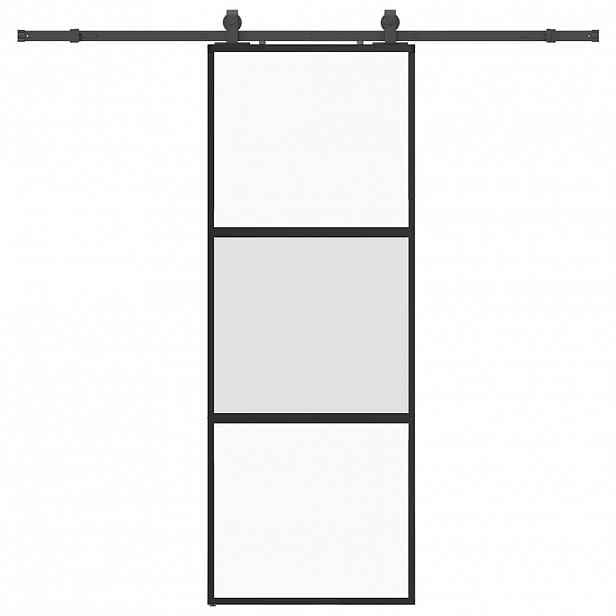 vidaXL Posuvné dveře se sadou kování černé 76x205 cm Tvrzené sklo