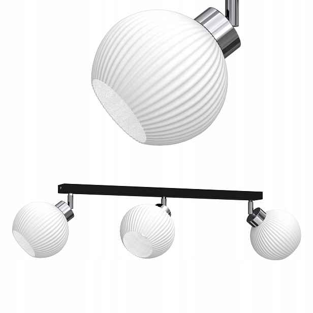 Stropní Svítidlo Stropní Svítidlo Skleněná Lampa Pruhy E27 Bílé Stínidlo 3 Body Polska