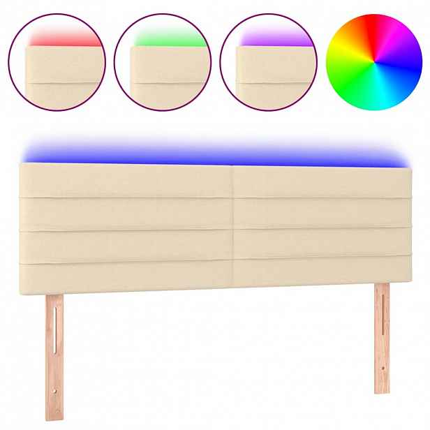vidaXL Čelo postele s LED krémové 144x5x78/88 cm textil