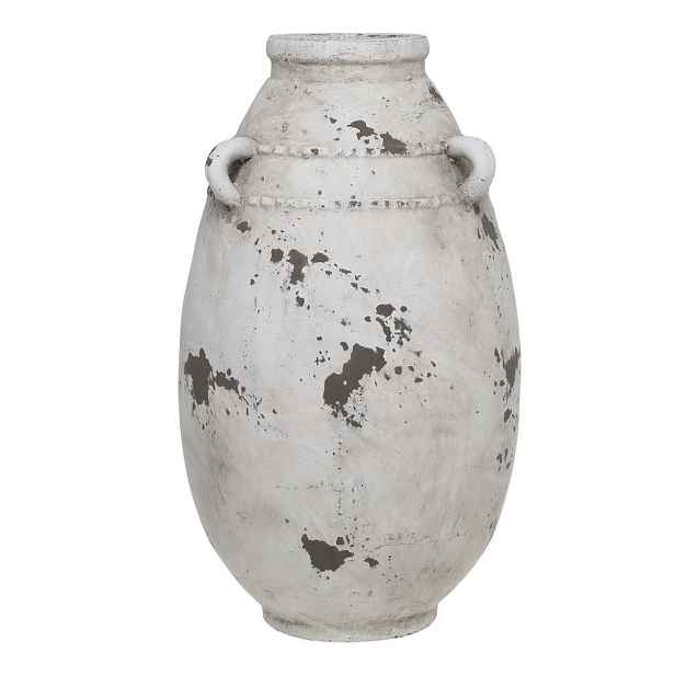 Bílo-šedá antik terakotová váza s oušky Frejus - Ø 21*36 cm Chic Antique