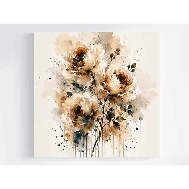 Obraz Na Plátně Canvas Abstrakce Květiny Růže Béžová Akvarel Boho 50x50