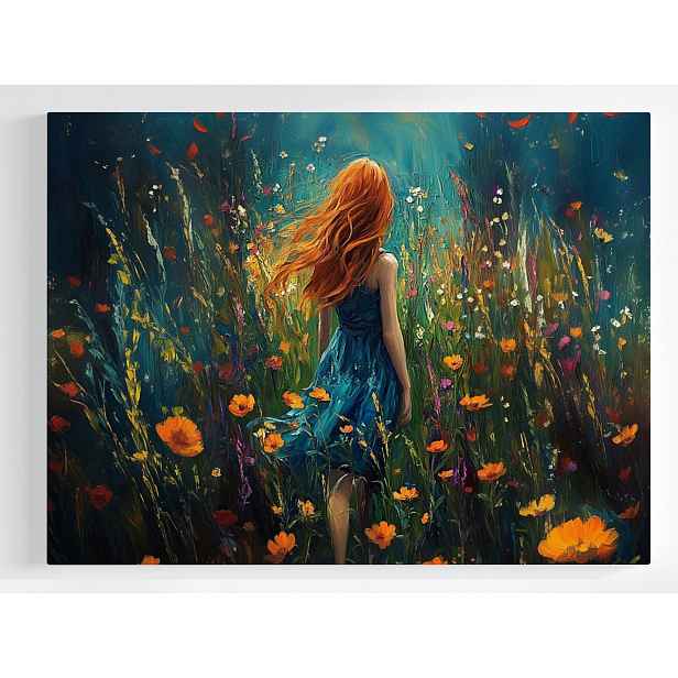 Plakát Rudá Žena Dívka Louka Květiny Procházka 100x75