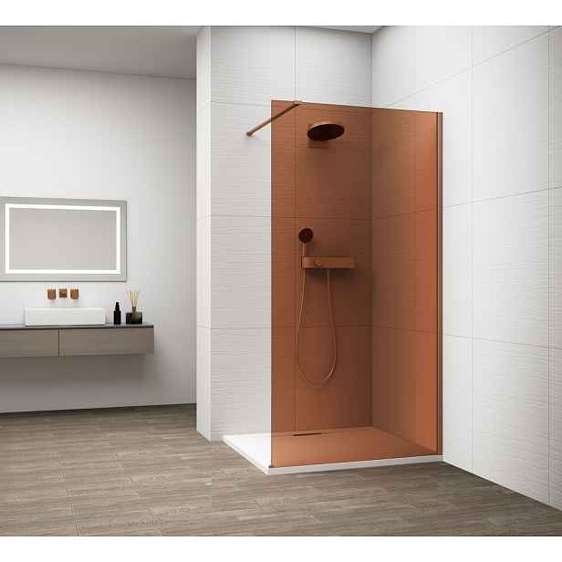 Polysan ESCA COPPER MATT jednodílná sprchová zástěna k instalaci ke stěně, sklo Marron, 1400 mm