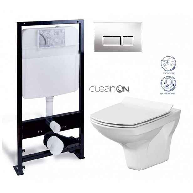 PRIM předstěnový instalační systém s chromovým tlačítkem  20/0041 + WC CERSANIT CLEANON CARINA + SEDÁTKO PRIM_20/0026 41 CA3
