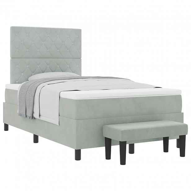 vidaXL Postel s boxspringem s čelo Světle šedá 190 x 120 cm samet