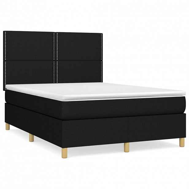 vidaXL Box spring postel s matrací černá 140x200 cm textil