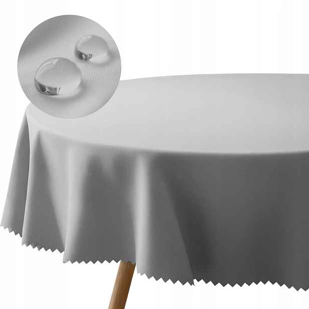 Ubrus kulatý šedý 140 cm skvrnám odolný polyester hladký 240 g do jídelny