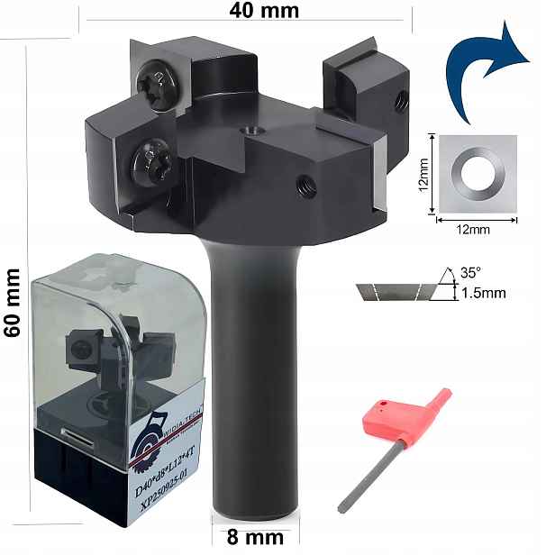 Zarovnávací fréza povrchů 40 mm stopka 8 mm pro destičky 12 mm vyměnitelné