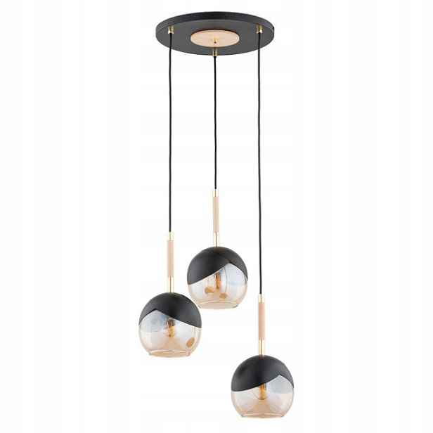 Závěsná lampa podlouhlá, černá, skleněné stínítko, trojité, kulaté, 38 cm Alfa