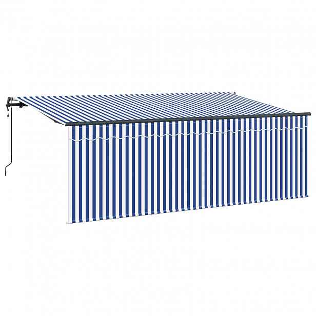 vidaXL Stahovací markýza Modrá a bílá 350 x 200 cm Polyester a hliník