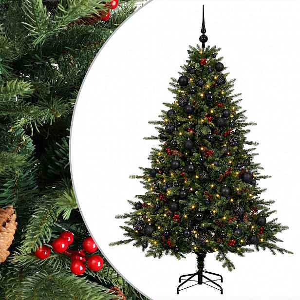 vidaXL Umělý vánoční stromek s vánočními koulemi 210 cm 300 LED