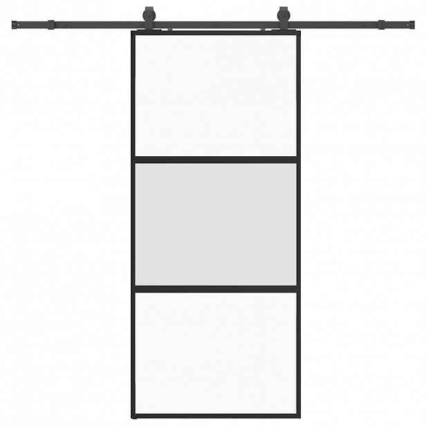 vidaXL Posuvné dveře se sadou kování černé 90x205 cm Tvrzené sklo
