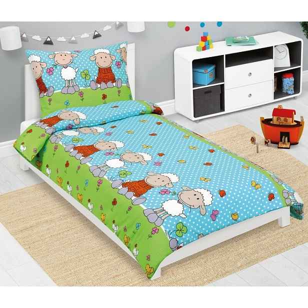 Bellatex Dětské krepové povlečení Ovečka modrá, 140 x 200, 70 x 90 cm, 140 x 200 cm, 70 x 90 cm