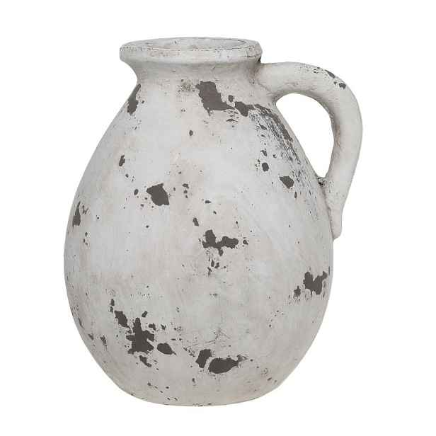Bílo-šedá antik terakotová váza s ouškem Frejus - Ø 24*28 cm Chic Antique