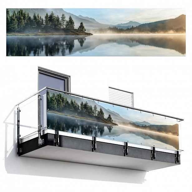 MuchoWow BALKONOVÁ ZÁSTĚNA Jezero - Mlha - Hory - Krajina 300x80 cm