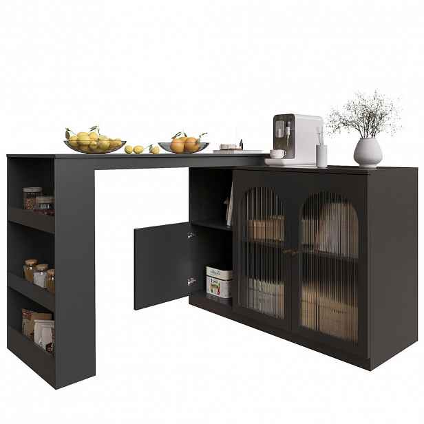 OKWISH BAROVÁ skříňka 120/40/97 cm černá z MDF s otočným 360° designem a skleněnými dvířky