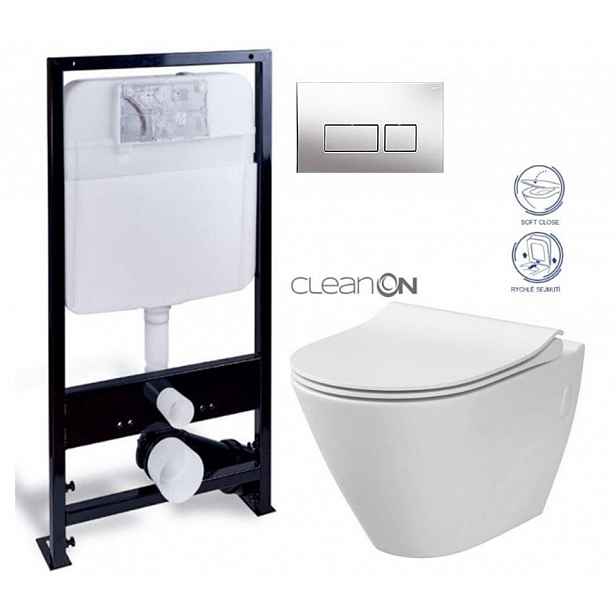 PRIM předstěnový instalační systém s chromovým tlačítkem  20/0041 + WC CERSANIT CLEANON CITY PRIM_20/0026 41 CI1