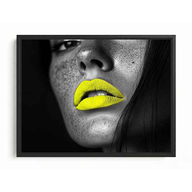 Obraz Rám Americký Box Portrét Žena Tvář Makro Foto Neon Žlutý 80x60