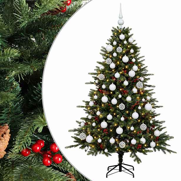 vidaXL Umělý vánoční stromek s vánočními koulemi 210 cm 300 LED