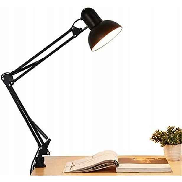 Led stolní lampa černá stojící E27 klip školní žárovka není součástí balení