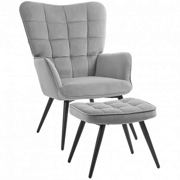 OKWISH KŘESLO s podnožkou 77,5/73/98 cm světle šedé z oceli s vysokým opěradlem