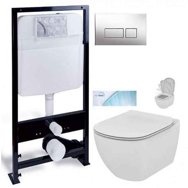 PRIM předstěnový instalační systém s chromovým tlačítkem  20/0041 + WC Ideal Standard Tesi se sedátkem SoftClose, AquaBlade  PRIM_20/0026 41 TE1