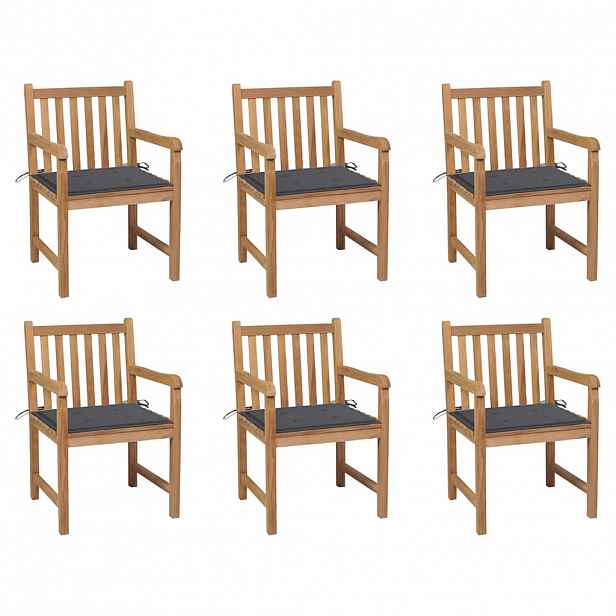 vidaXL Zahradní židle 6 ks antracitové podušky masivní teak