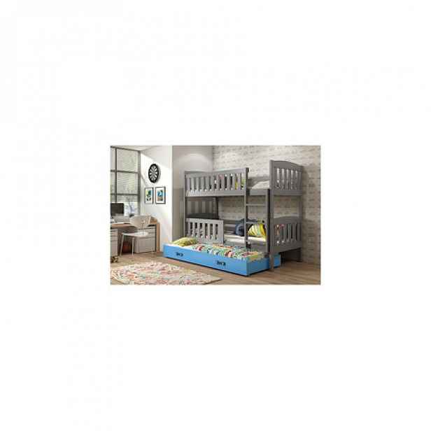 Dětská patrová postel KUBUS s výsuvnou postelí 80x190 cm - grafit Modrá