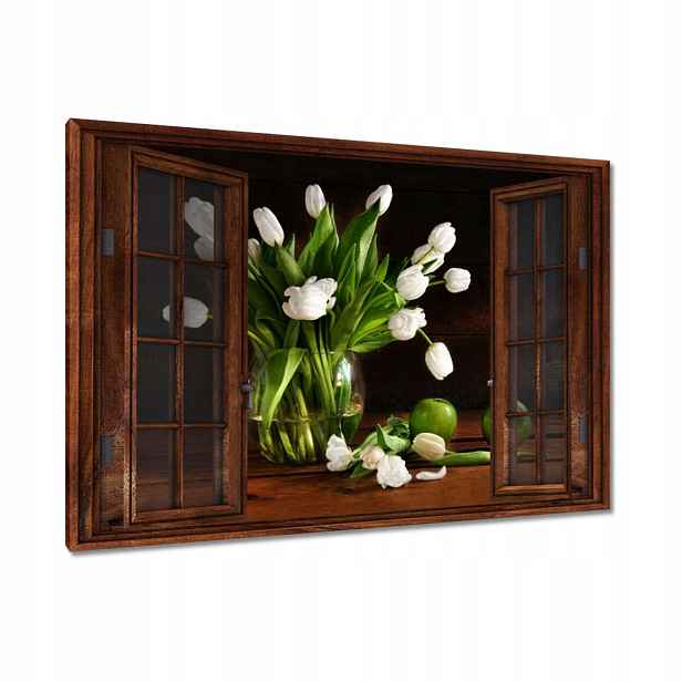 Obrazy 90x60 Bílé tulipány Tmavé pozadí