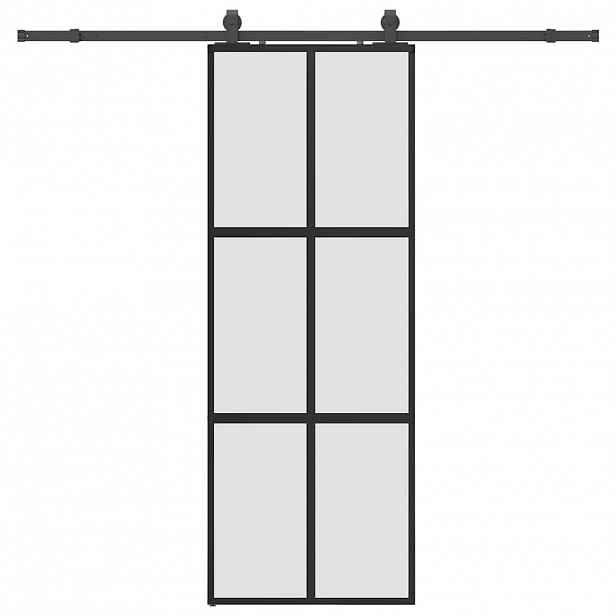 vidaXL Posuvné dveře se sadou kování černé 76x205 cm Tvrzené sklo