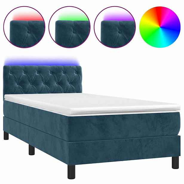 vidaXL Box spring postel s matrací a LED tmavě modrá 80 x 200 cm samet