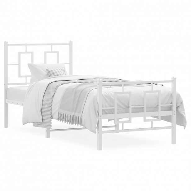 vidaXL Kovový rám postele s hlavovým a nožním čelem bílý 75 x 190 cm