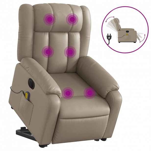 vidaXL Elektrické zvedací masážní polohovací křeslo cappuccino koženka