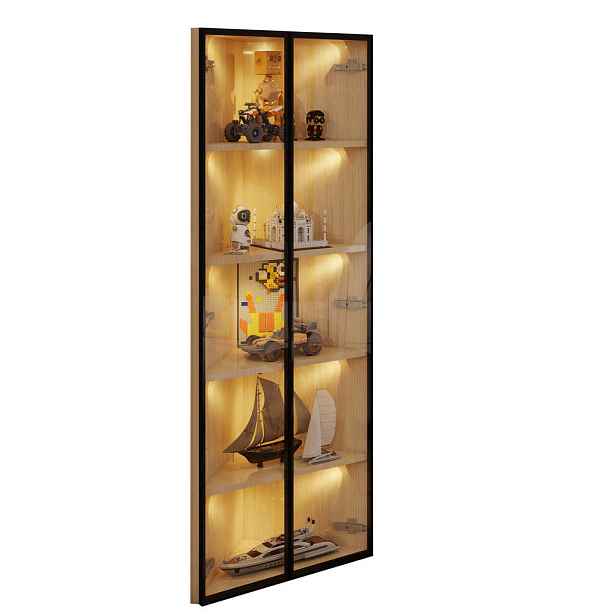 Modenvie VITRÍNA z MDF v dubovém dekoru, 62/35/160 cm, s LED osvětlením