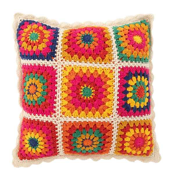 Pestrobarevný háčkovaný polštář v Boho stylu Croche - 45*15*45 cm J-Line by Jolipa