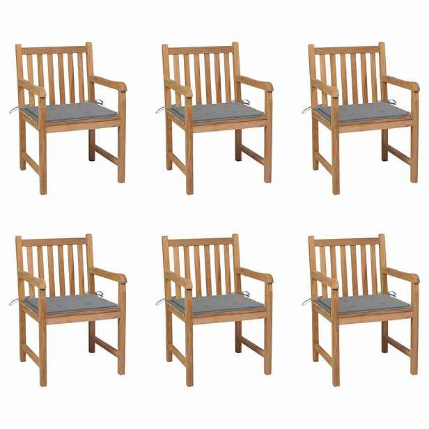 vidaXL Zahradní židle 6 ks šedé podušky masivní teak