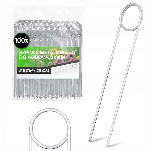 100x Špendlík na Agrotextilii 3,5x20 cm "o" Agrotextilie Kotvící Kolík Kovová 9V-T