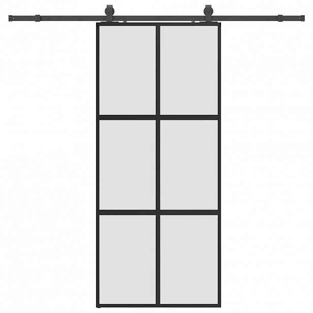 vidaXL Posuvné dveře se sadou kování černé 90x205 cm Tvrzené sklo