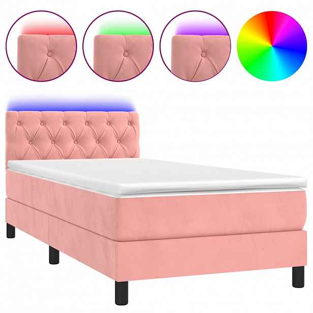 vidaXL Box spring postel s matrací a LED růžová 80 x 200 cm samet