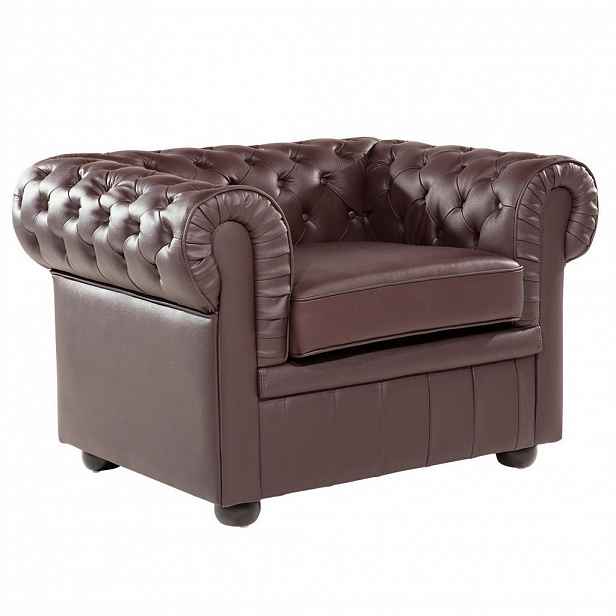Beliani KŘESLO Kůže hnědé Chesterfield