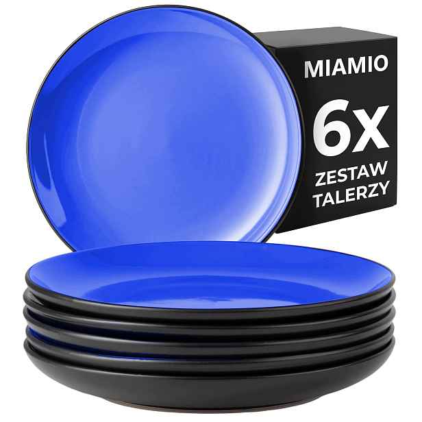 Dezertní Talíře 6 Ks 21 CM Keramické, Modré, Černé Dno