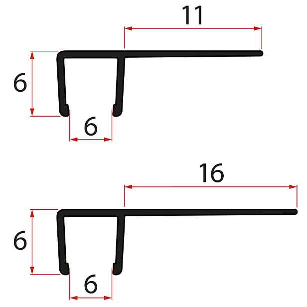 Gelco Set svislých těsnění pro sklo 6/6mm, 1900mm, černá (2ks)