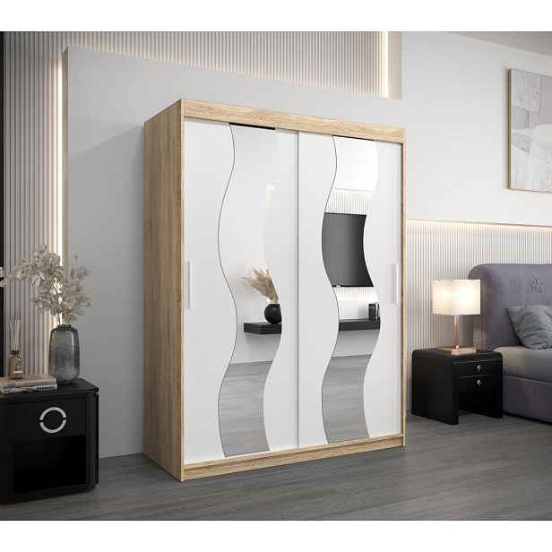 Šatní skříň se zrcadly IRMA - šířka 150 cm, dub sonoma / bílá