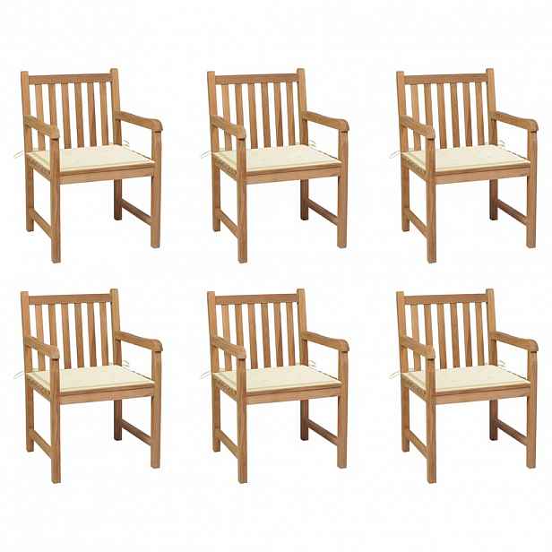 vidaXL Zahradní židle 6 ks krémové podušky masivní teak