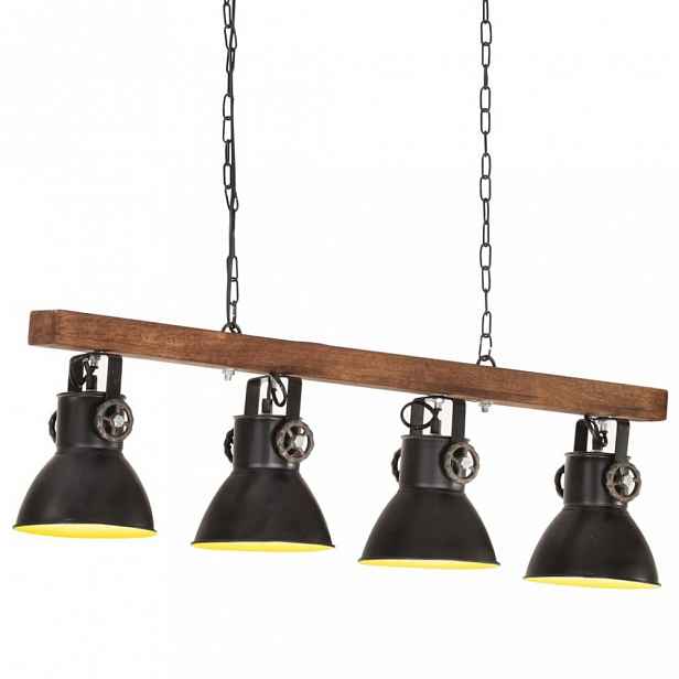 Závěsná lampa kov / mangovníkové dřevo Dekorhome Černá