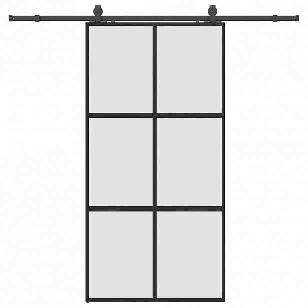 vidaXL Posuvné dveře se sadou kování černé 102,5x205 cm Tvrzené sklo