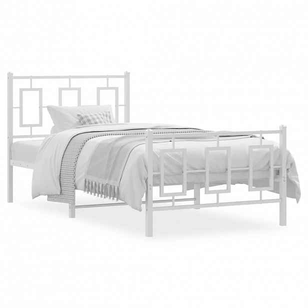 vidaXL Kovový rám postele s hlavovým a nožním čelem bílý 90 x 200 cm